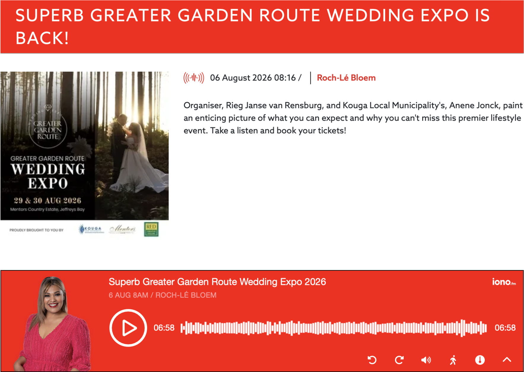Greater Garden Route Wedding EXPO Featured on Algoa FM